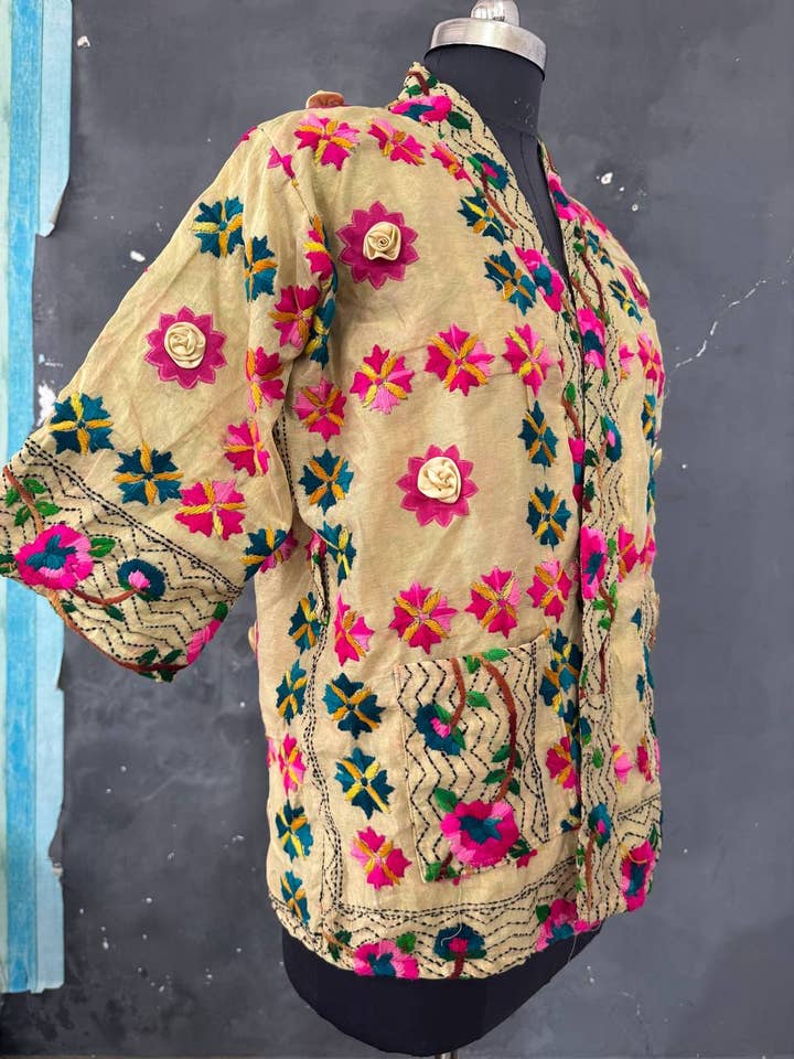 bhavnas boutique - Wholesale Jacket – Women's - Women's Phulkari Short Kimono Multicolor Embroidery Jackets 2