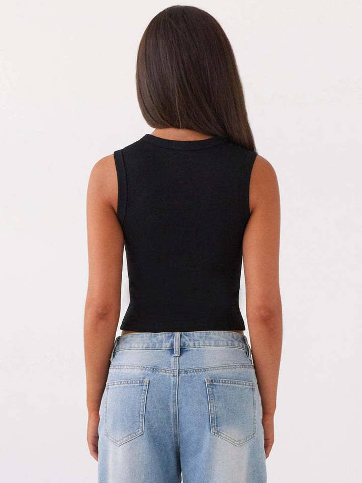 Rosa Clothing - Wholesale Tank Top - Women's - Ribbed Buttoned tank top crewneck vest - 8 colors21