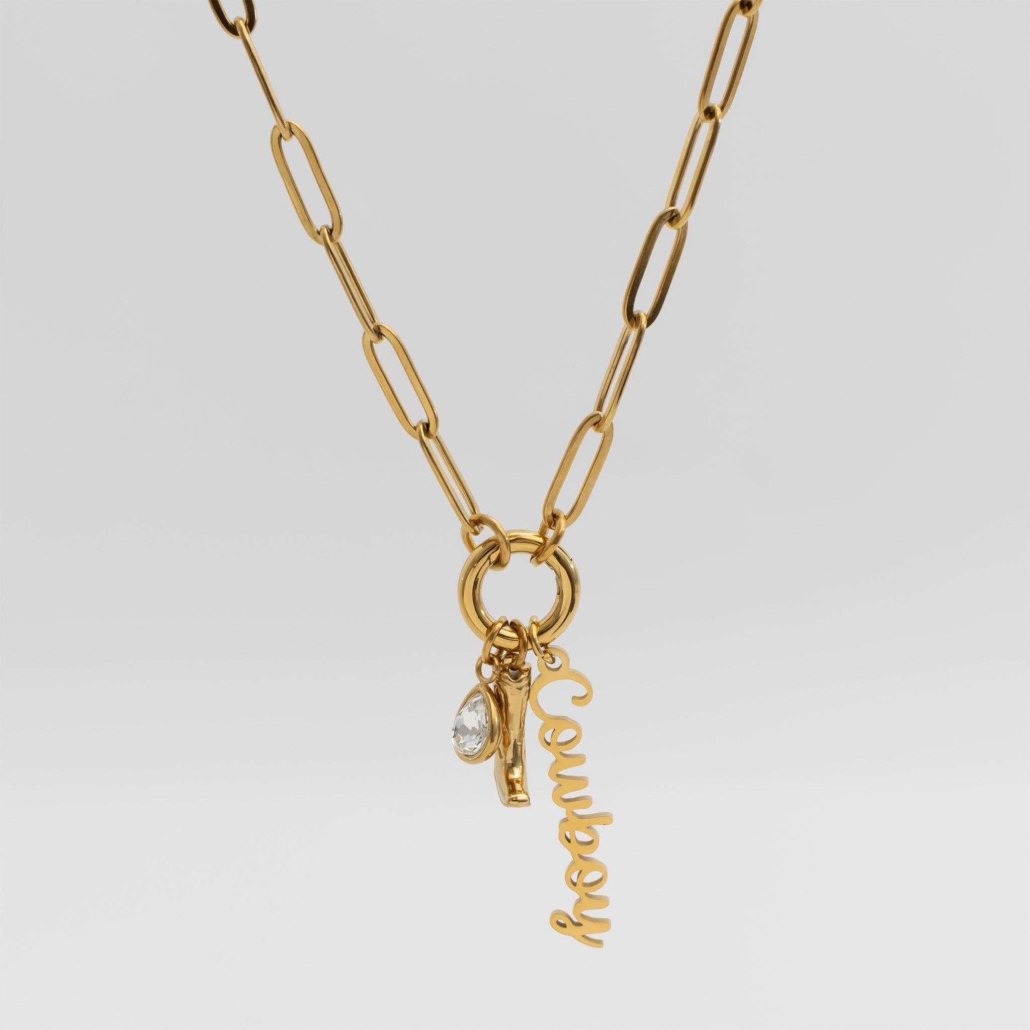 WJW – Engroshandel Smykkesæt – Guld rustfrit stål cowboy charmholder halskæde gavesæt8