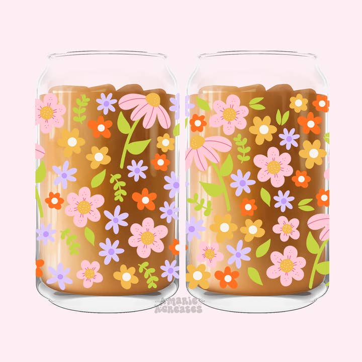 Spring Pastel Flowers Glass Cup for wholesale by amarieacreates