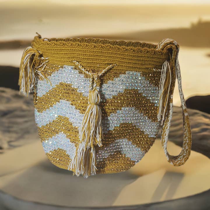 Cali Medium Handmade Wayuu Mochila Bag With Crystals for wholesale by Wuitusu