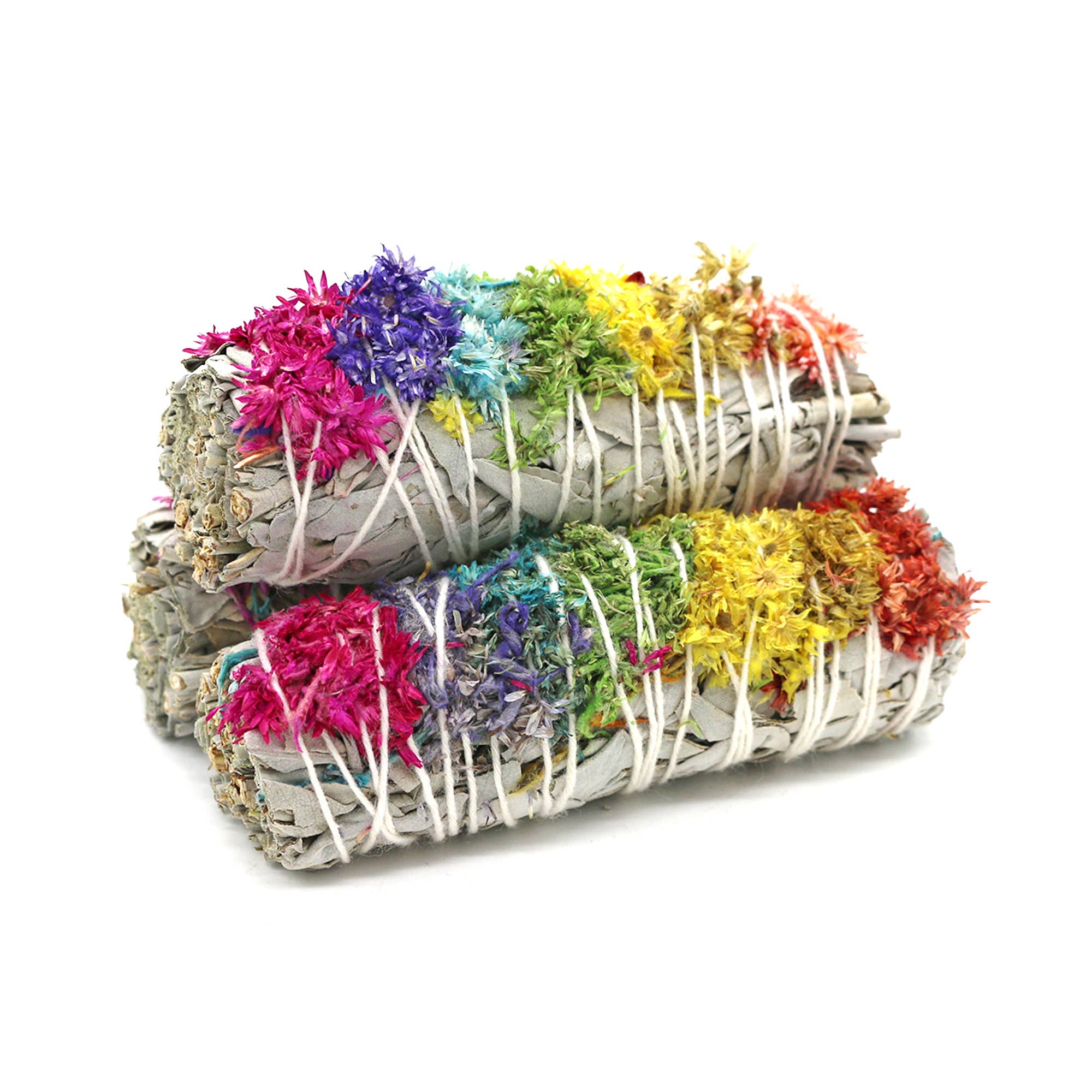 Designs by Deekay Inc. - Wholesale Sage Bundle - 'Iris Rainbow' Floral White Sage Smudge Stick (4 in.)