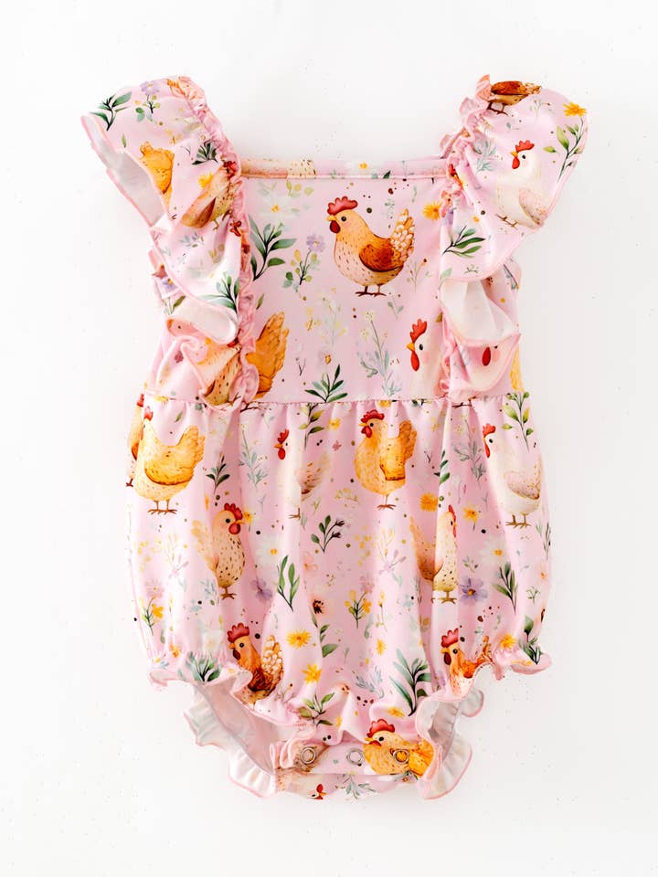 Barboteuse pour bébé Poule Douce à Volants pour la vente par The Hair Bow Company