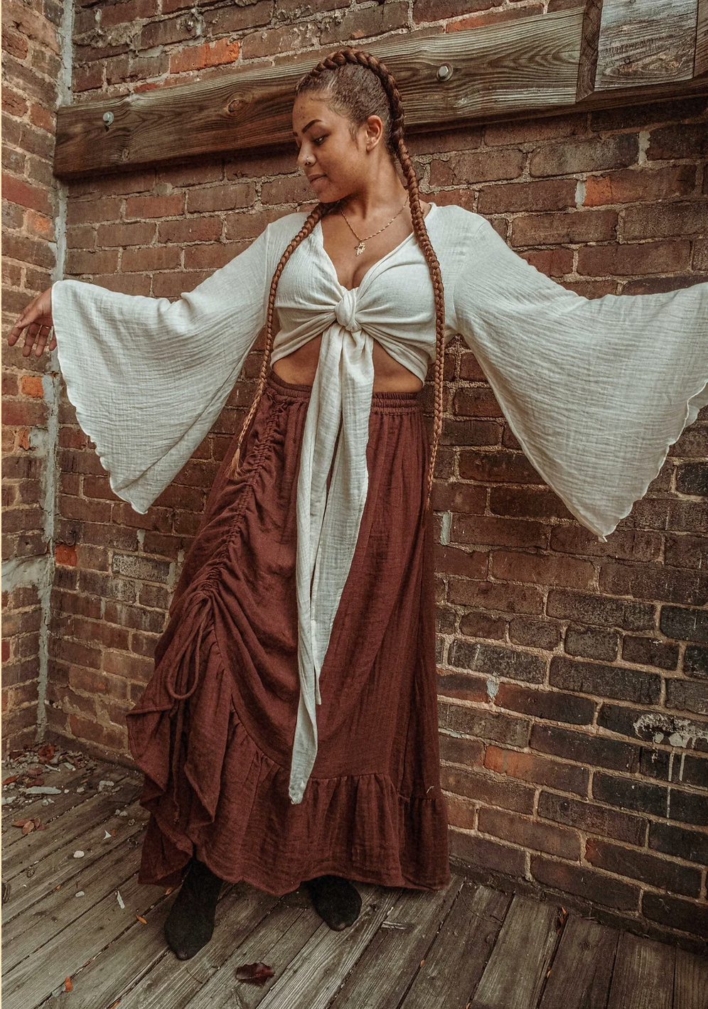 Gardenbelle Shop – wholesale Kjol - Dam – Bohemisk kjol med rynk och volang i ekologisk bomulls- och bambublandning10