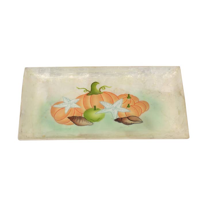 SALE Fall/Harvest Pumpkin Capiz Decorative Tray for wholesale by Beachcombers