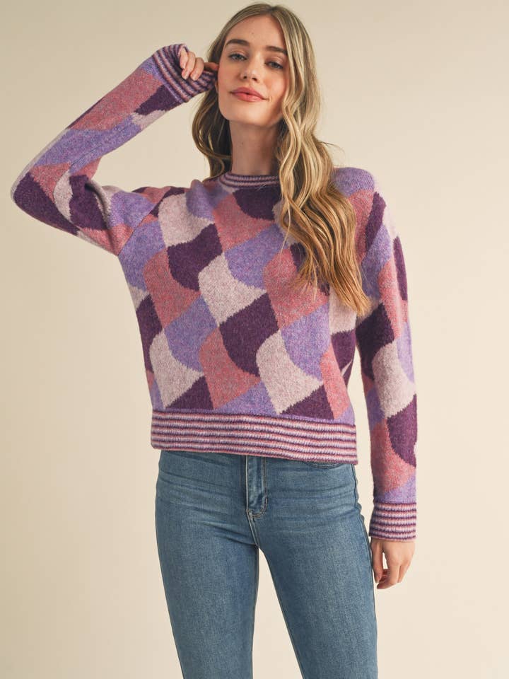 &MERCI - Wholesale Knit Sweater - Women's - COLORFUL ABSTRACT KNIT SWEATER MSW1028417