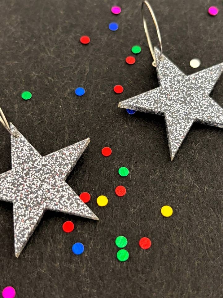 Glitter Star Earrings for wholesale by LadyRockCreaciones