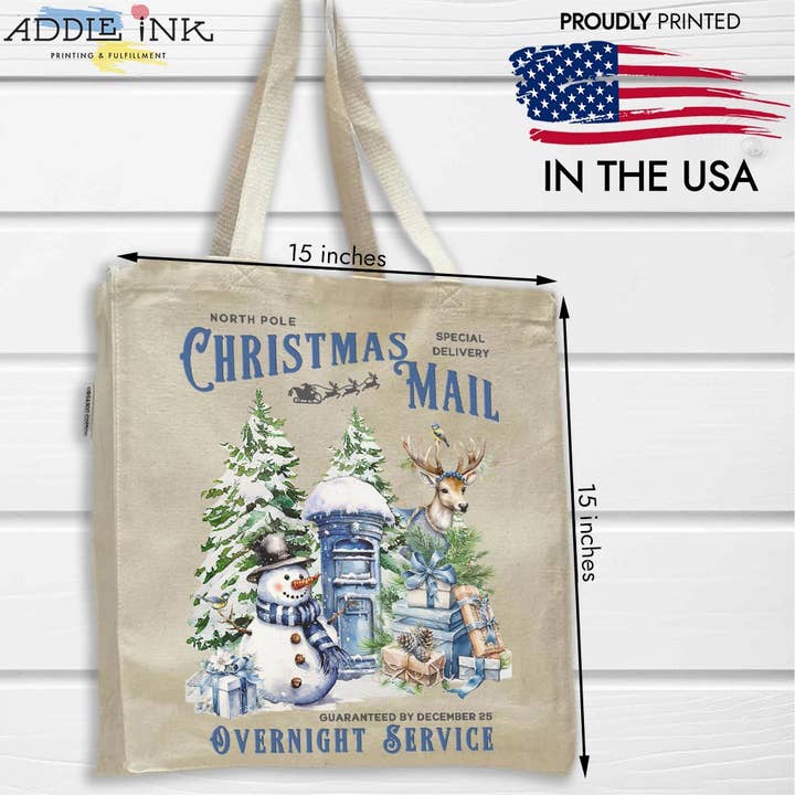Bolsa de correo navideño con diseño de muñeco de nieve y reno de North Pole, unisex para venta al por mayor de ADDLE iNK