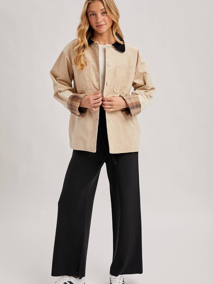 Bluivy - Wholesale Coat - Women's - CORDUROY BUTTON DOWN BARN COAT INNER PLAID33