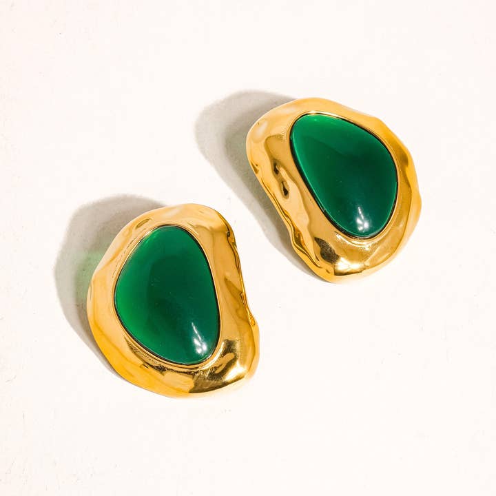 Mei 18K Non-Tarnish Green Stone Stud for wholesale on Faire1