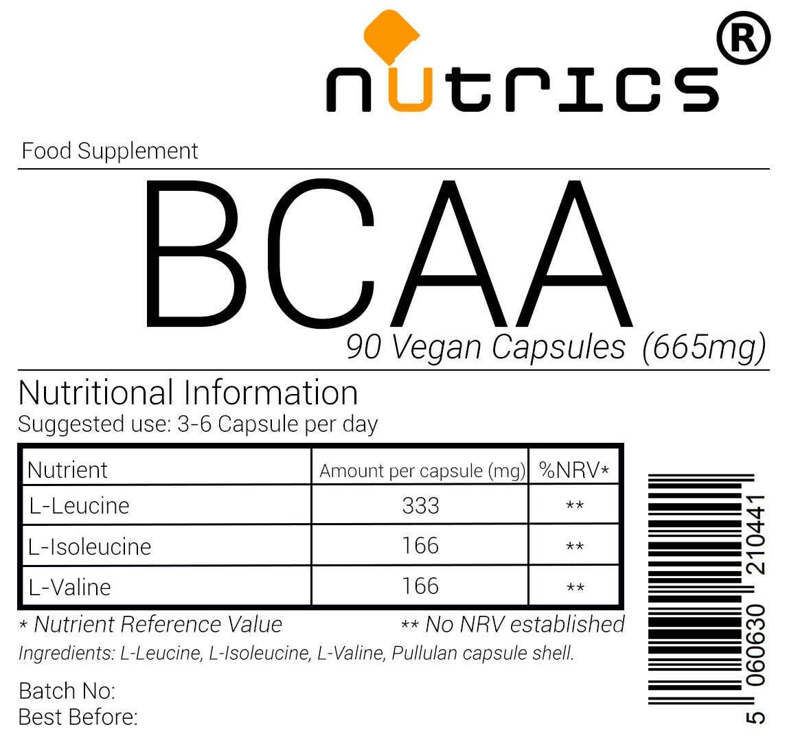 NUTRICS SUPERFOOD – wholesale Oral supplement/vitamin – Nutrics® 665mg x 90 Bcaa Branched Chain Amino Acids Vegan1