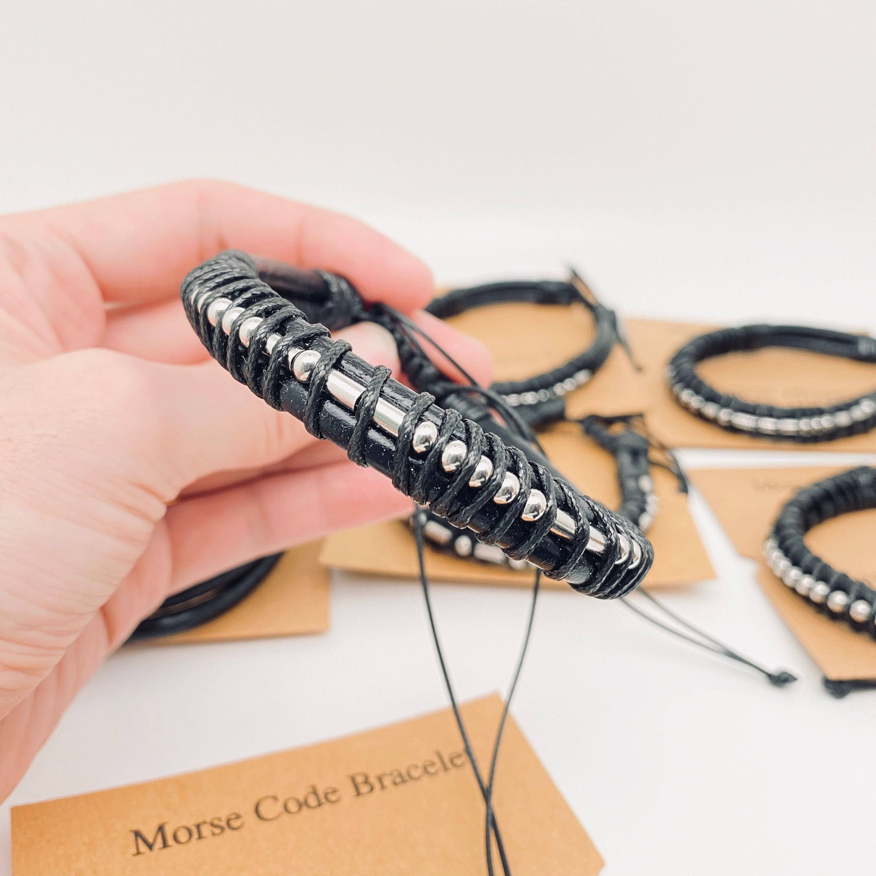 Mio Queena - Wholesale Woven/Braided Bracelet - Stainless Steel Bead Morse Code Leather Adjustable Bracelet5