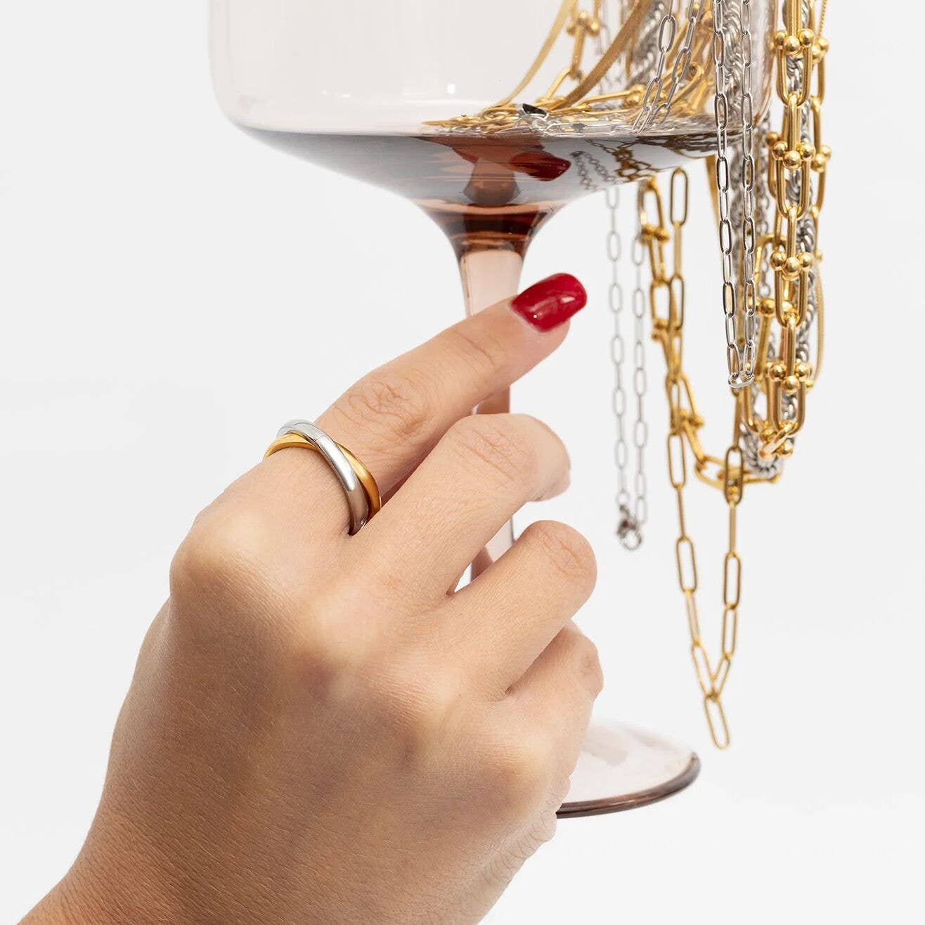 Blandad metall 18K guld PVD rostfritt stål blandad metall sammanflätad ring för wholesale på Faire1