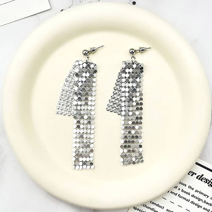 Diacly - Wholesale Dangle Earrings - 12pk Shiny Glitter Metal Dangle Earrings