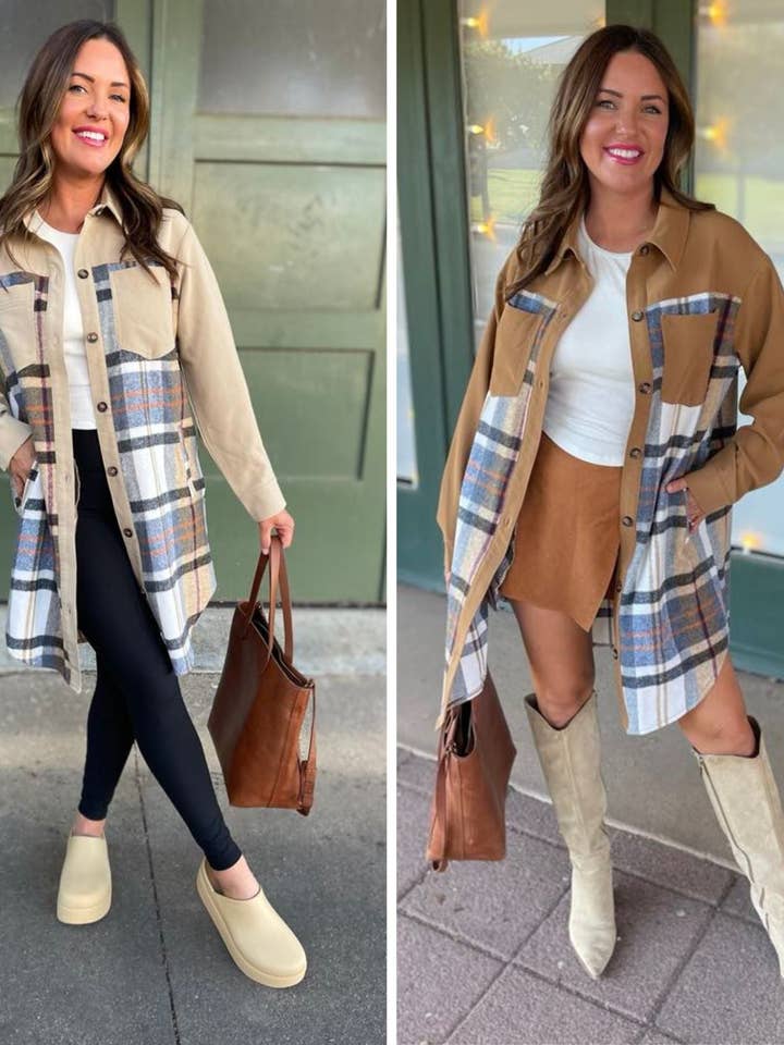 FÖRBESTÄLLNING: Durham rutig jacka i två färger för wholesale av Bella Nova Style Co