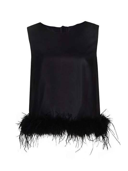 Flarix - Wholesale Blouse - Women's - feather trim sleeveless top feather17