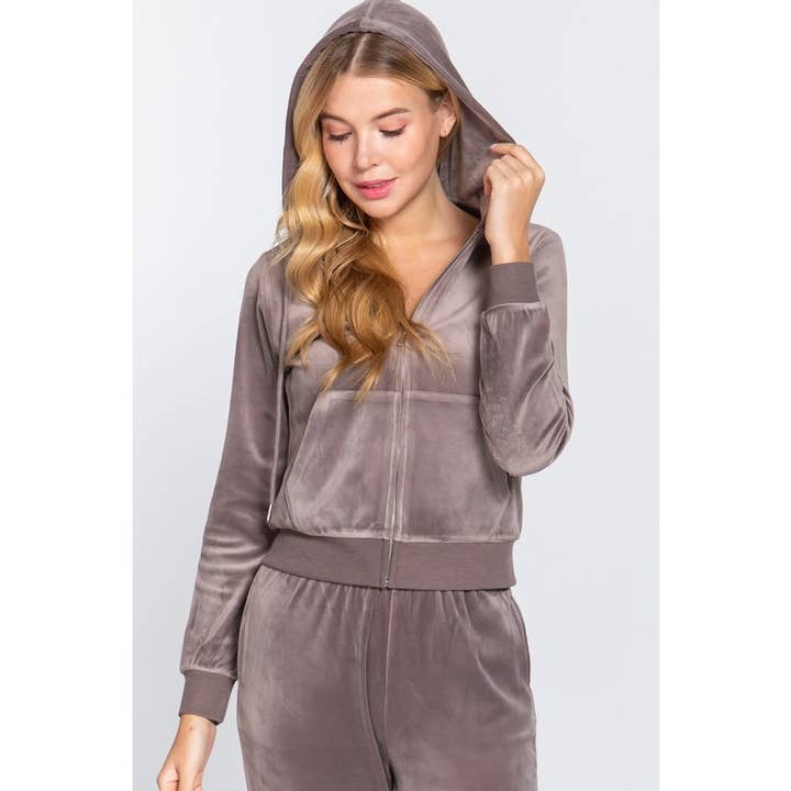 Paperdoll - Wholesale Jacket – Women's - LONG SLV VELOUR HOODIE JACKET 2