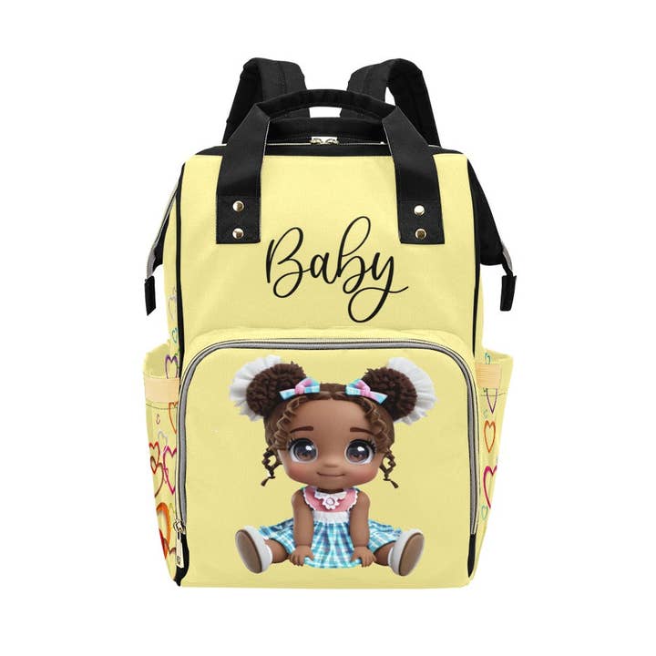 Designer Diaper Bag Backpack - African American Baby Girl Curly Locks for wholesale by TJtoddles.com
