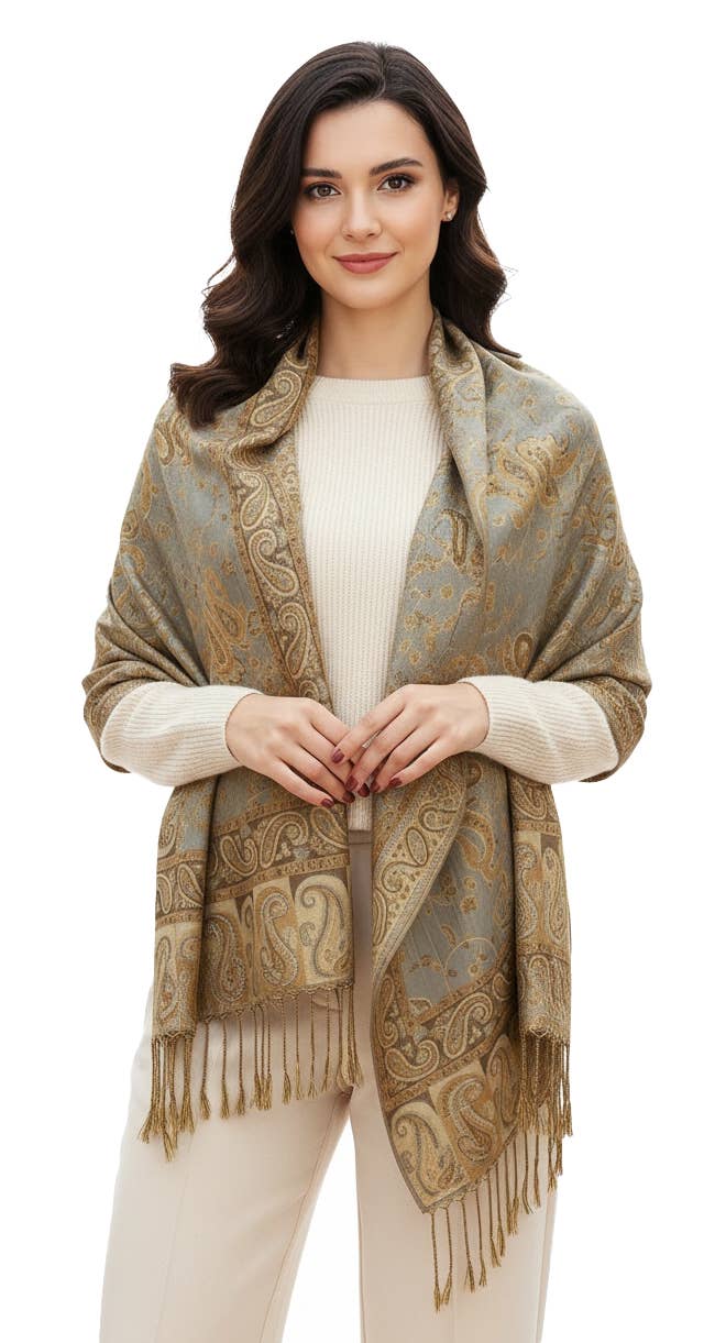SERENITA - Wholesale Scarf - Women's - Jacquard Line Paisley Pashmina Scarf Reversible Shawl Wrap27