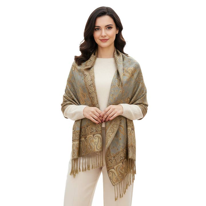 SERENITA - Wholesale Scarf - Women's - Jacquard Line Paisley Pashmina Scarf Reversible Shawl Wrap27
