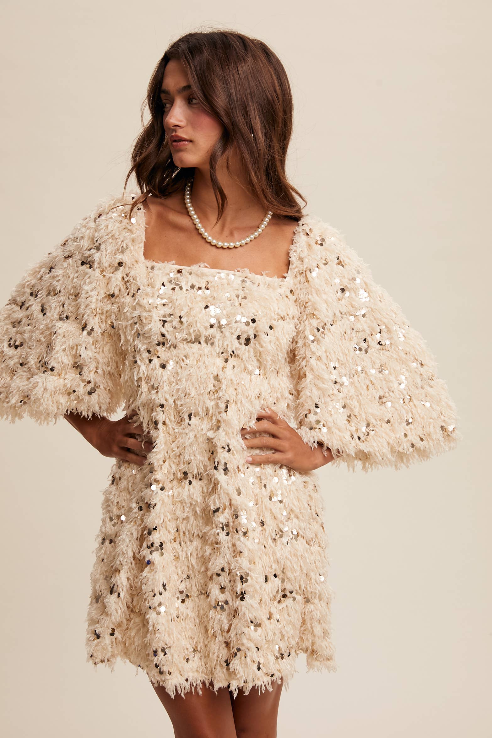 Listicle – Vestido - Mulher por atacado – Vestido Mini com Franjas de Lantejoulas LD146826