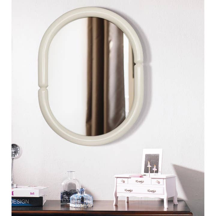 Contemporary Bagel-Shaped Wall Mirror with Candy-Colored Futuristic Design - 32''X23'' Cream White for wholesale by ShipItFurniture