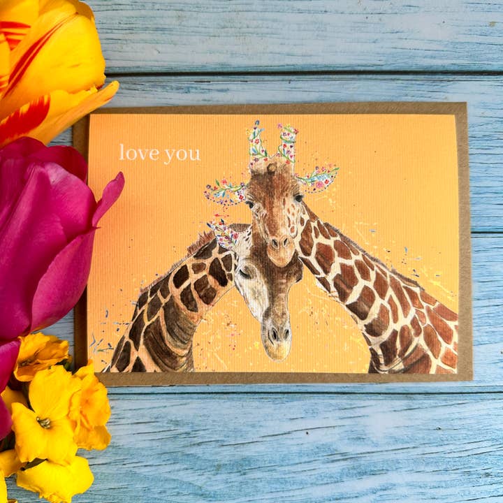 Adora-te | Giraffe casal Eco Card Amigo Colorido por atacado de Jen Winnett Eco Artist