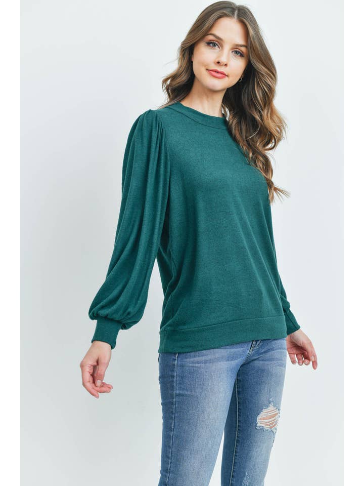 You & Me - Vente Haut en maille – femme - VENTE ! ! ! PPT21143 - HAUT À MANCHES BOUFFANTES À COL ROND - ANTHRACITE6