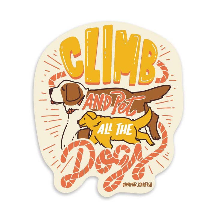 Climb and Pet Dogs — Rock Climbing Sticker for wholesale by Dynamite Starfish
