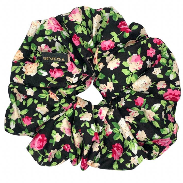 Oversized Scrunchie - Black Floral for wholesale by Revega