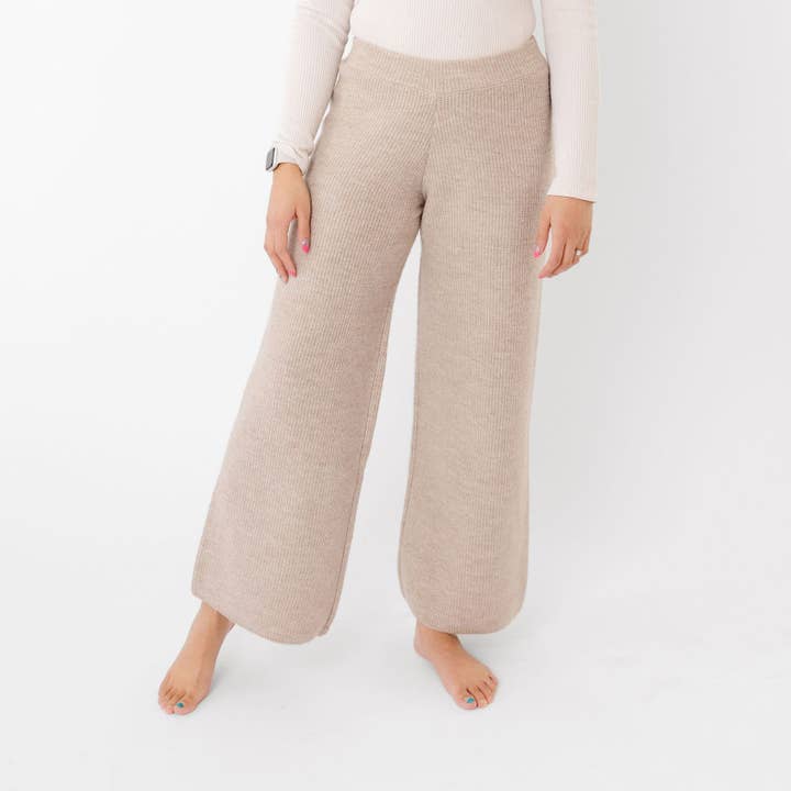 Women's Luxe Wide Leg Sweater Pant - Oatmeal for wholesale by Copper Pearl