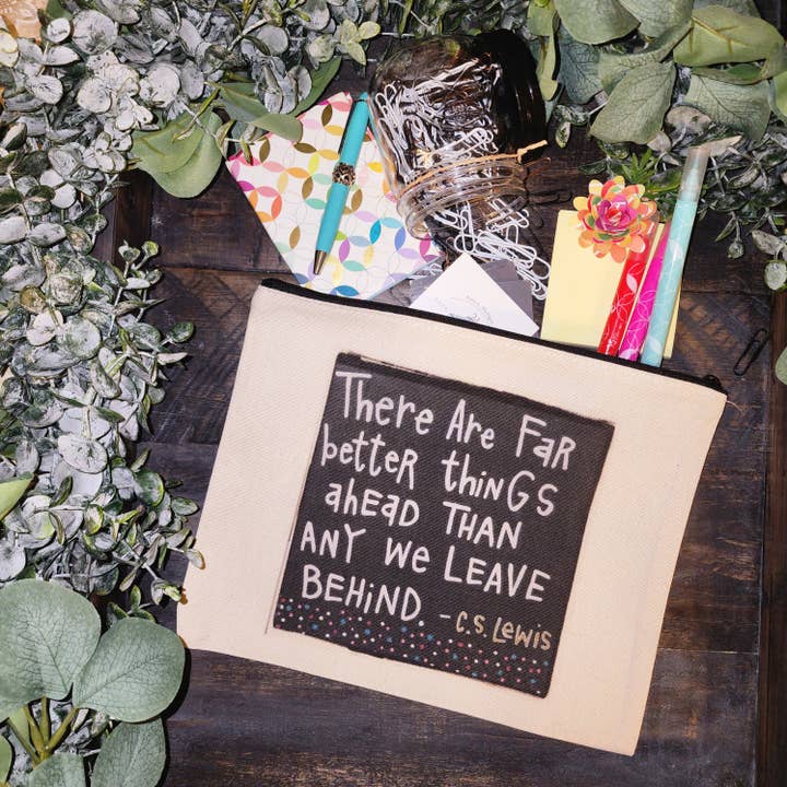 Better Things Ahead Canvas Zip Pouch for wholesale by Julie Abbott Art
