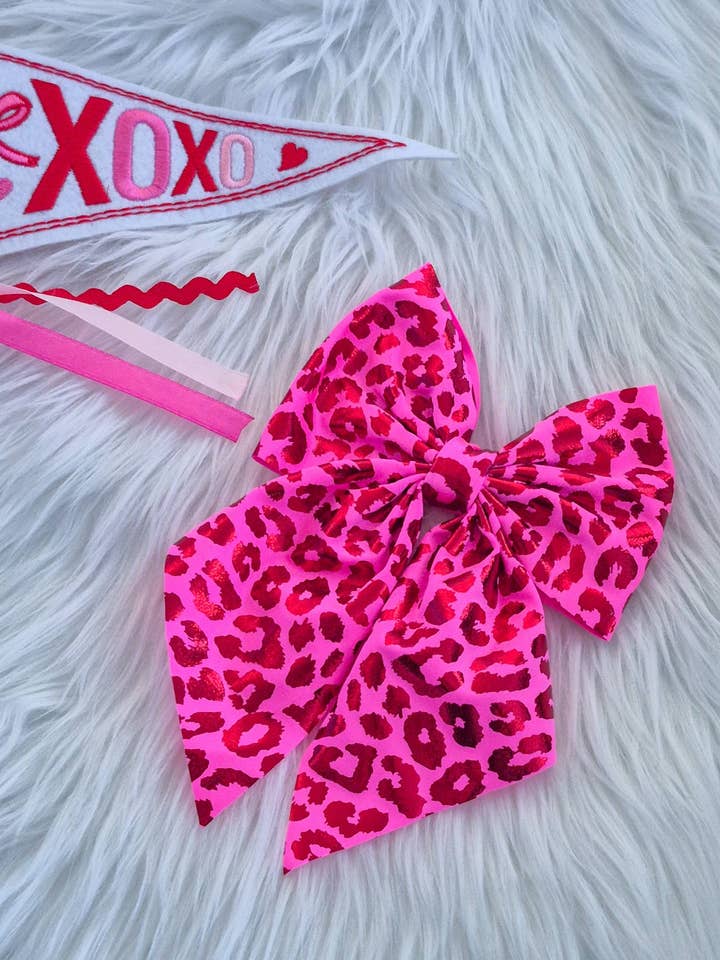 Stor Leopard Annabelle Rosett-Het Rosa/Röd Folie för wholesale av Dainty Delights Creations