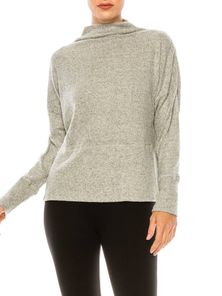 Zac & Rachel Light Grey Heather Long Sleeve Mock Neck Knit Top for wholesale by New Yorker's Apparel