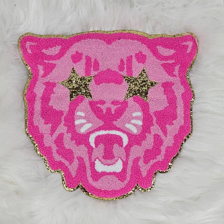 Scratch Decor - Wholesale Patch - Hot Pink Wildcat Cougar Mascot with Star Eyes Large Chenille1
