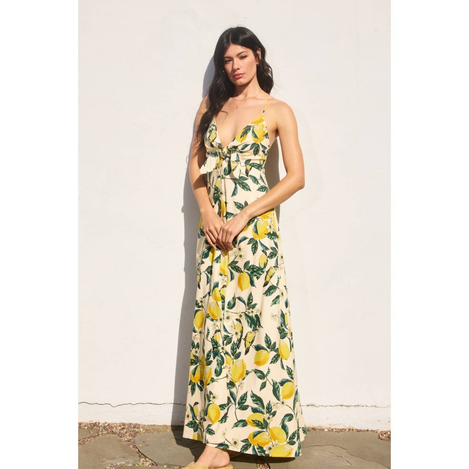 LEMON GARDEN Vintage Lemonade Knot Front Maxi Dress for wholesale on Faire4