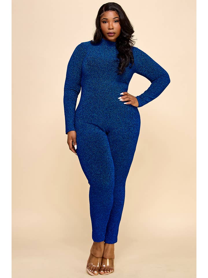 Namatt Design - Wholesale Jumpsuit - Women's - Plus Glitter Mock Neck Zipper Back Closure Catsuit8