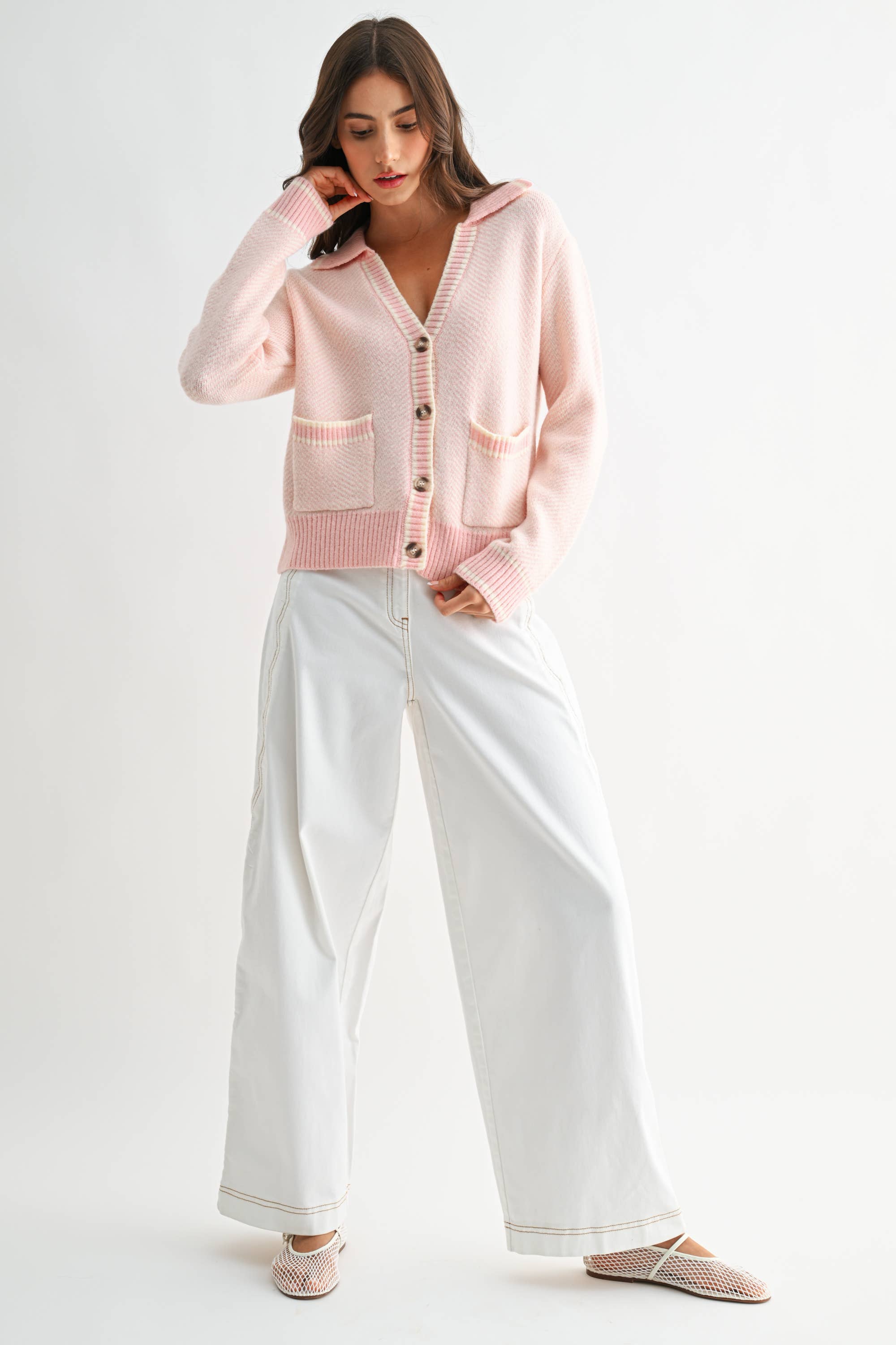 Camellia - Wholesale Knit Sweater - Women's - CW10236E HERRINGBONE KNIT CARDIGAN36