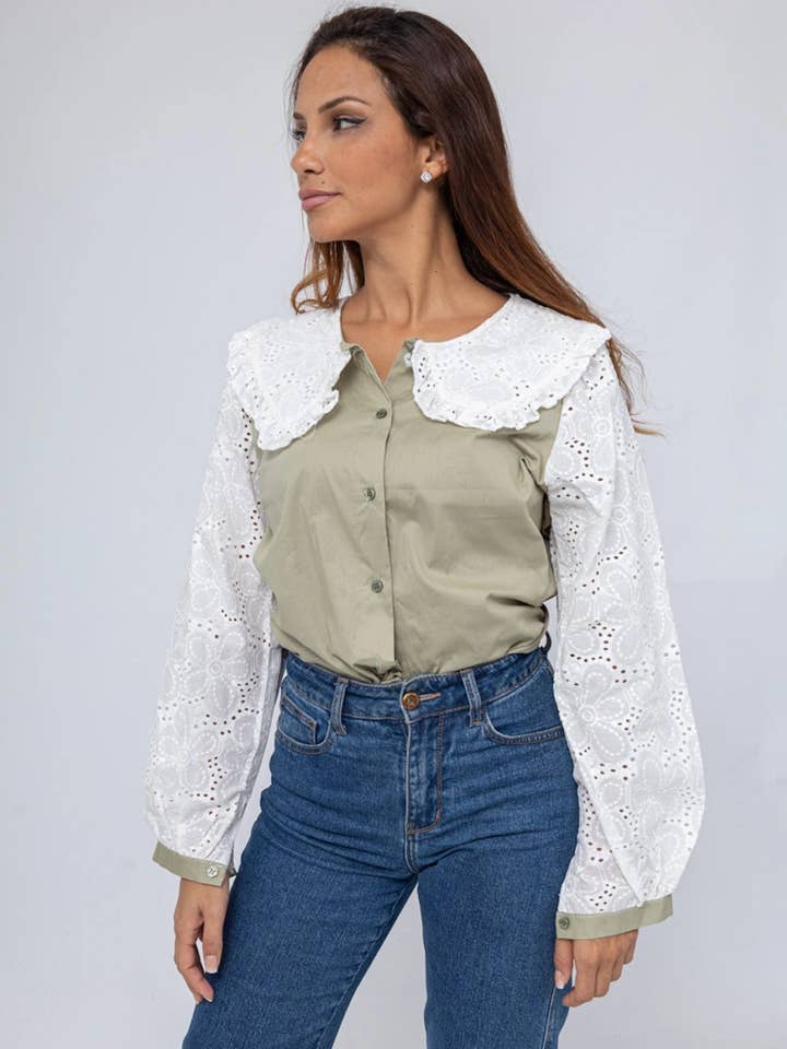Pépouz' Paris - Wholesale Button Down Shirt - Women's - Lace Peter Pan collar shirt PC252111