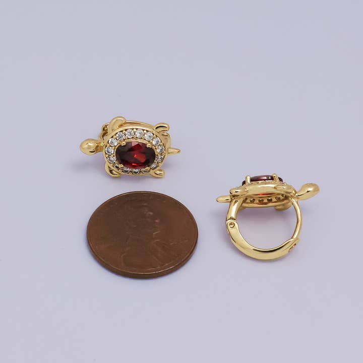 Aim Eternal - Wholesale Huggie Earrings - 24K Gold Filled Turtle Tortoise CZ Animal Huggie Earring6