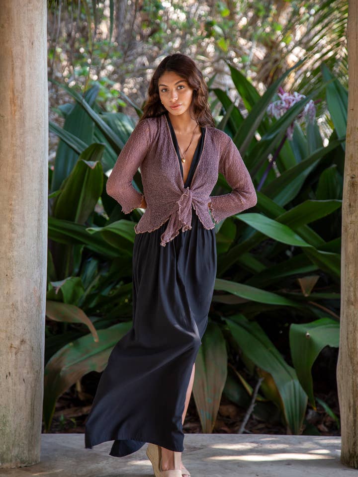 Bali Prema - Wholesale Cardigan - Women's - Summer Knit Sheer Cardigan Bolero Shrug Cover in Pink Chocolate