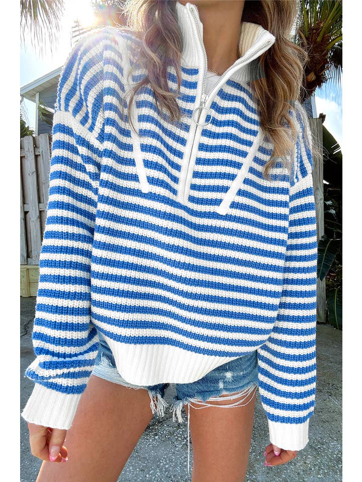 Stripe Half Zip Collared Sweater for wholesale on Faire