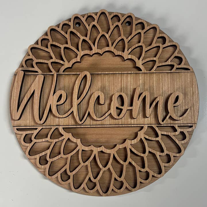 Printemps - Bienvenue Tournesol Rond à Suspendre | Panneau en Bois pour la vente par Kate's Blanks