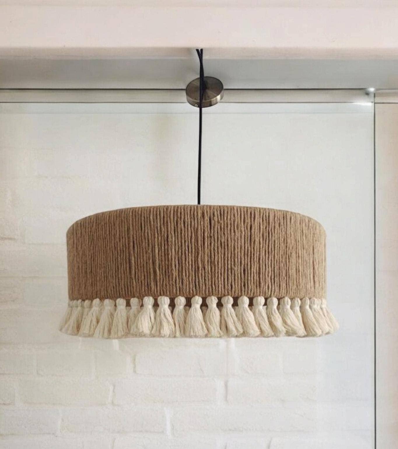 Joy's Arts - Wholesale Chandelier/Hanging Light - Boho Macrame Chandelier, Cozy Fall Pendant Light, Handmade Neutral Farmhouse Lampshade, Rusitc Jute Lighting1