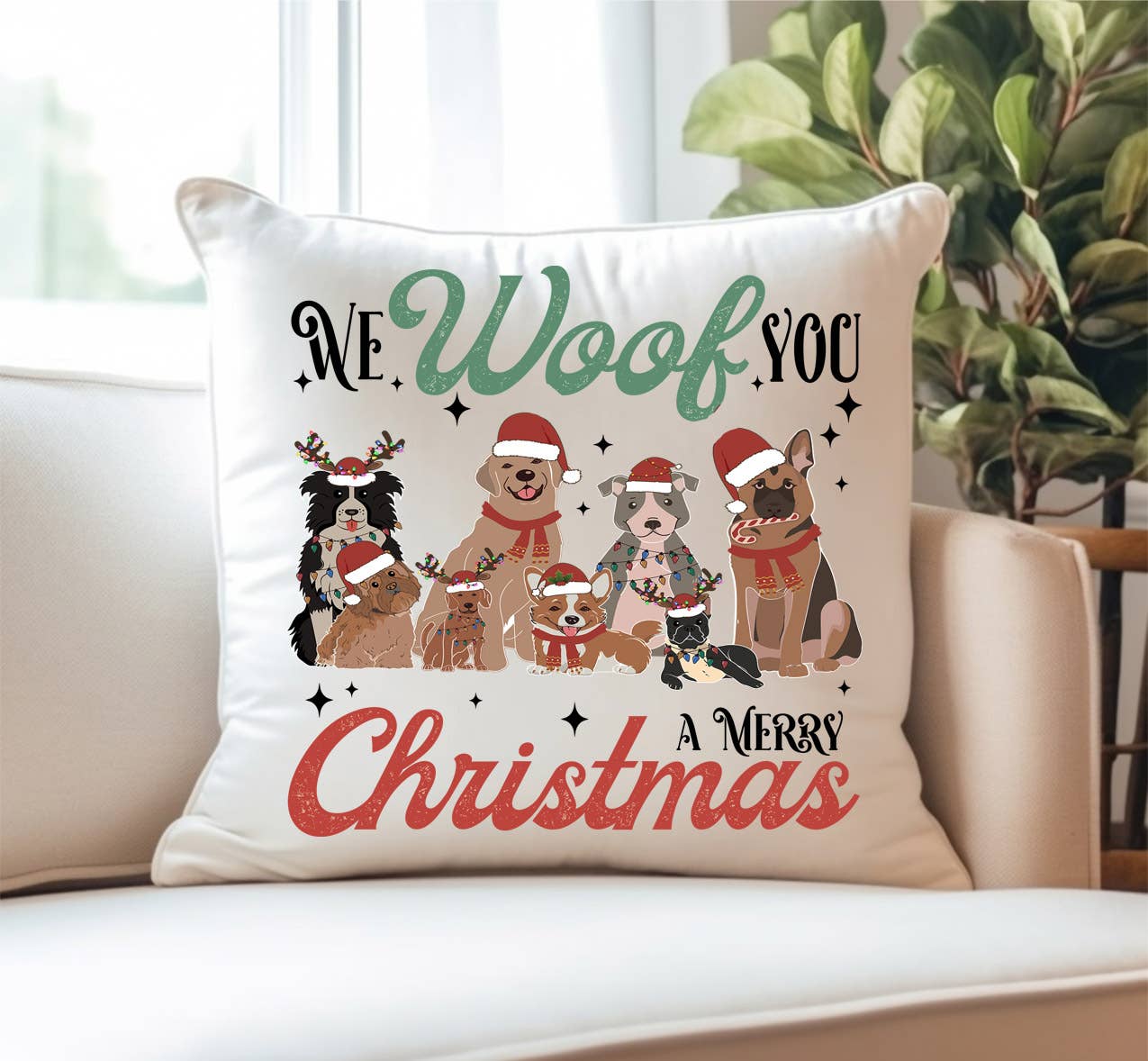 Avery Lane Gifts – wholesale Throw pillow cover – We Woof You Merry Christmas Dogs Pillow Cover (Only)0