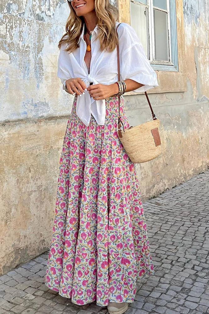 UNISHE – Großhandel Rock – Damen – Rockkleid mit Blumendruck und hoher Taille JRM0371