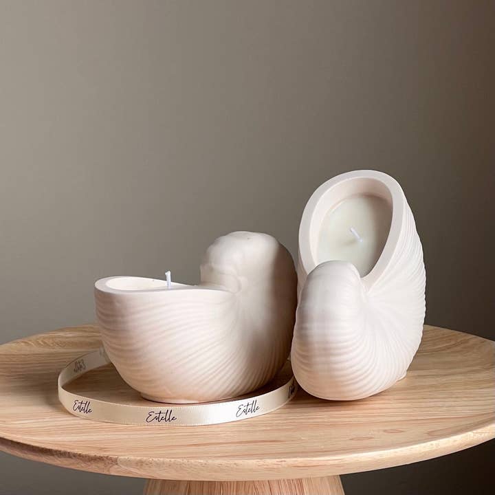 Estelle Studio - Wholesale Jar/Filled Candle - Sea Shell Soy Wax Candle in Jesmonite Vessel: Handmade Scented Candle2