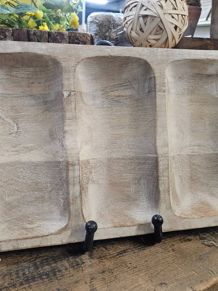 White Washed 3 Sectional Wooden Tray 12x8x1in for wholesale by Wholesale Home Decor