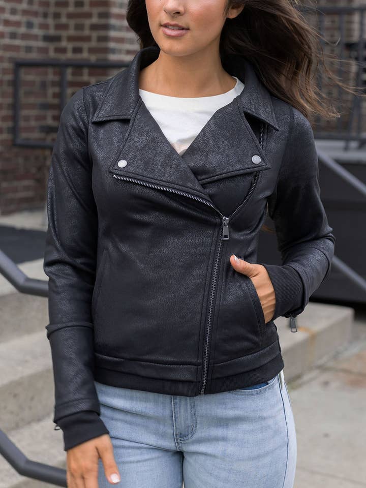 Move Free Leather-Like Moto Jacket in Black for wholesale on Faire1
