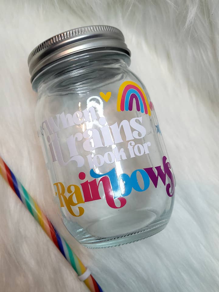Rainbow glass cup and canning jars for wholesale by Lifes joyful creations
